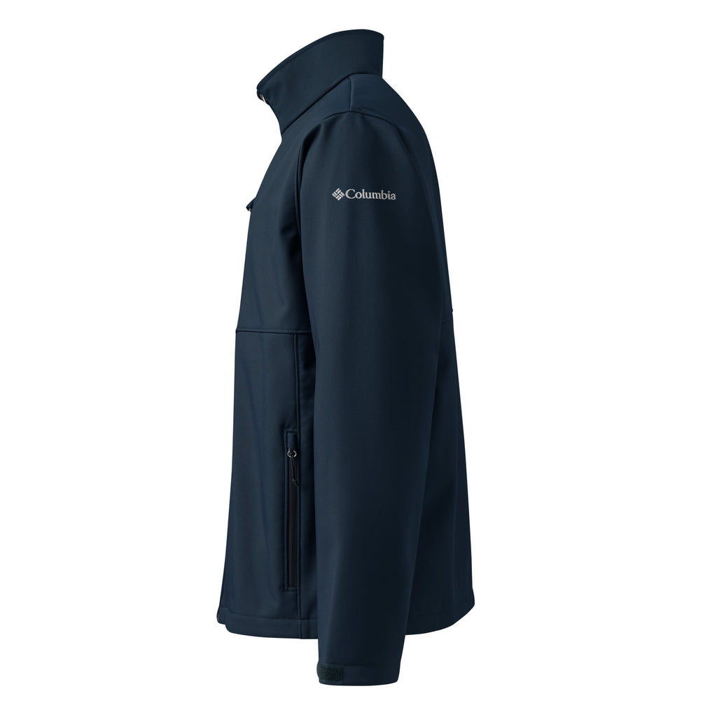 Nicholas Essentials Soft Shell Jacket side view, soft shell jacket for all-weather performance, navy color.